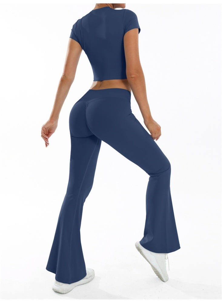 general 2 Pieces Yoga Set Gym Sportswear Workout Clothes Sport Flared Leggings Short Sleeve Tracksuits - Image 5