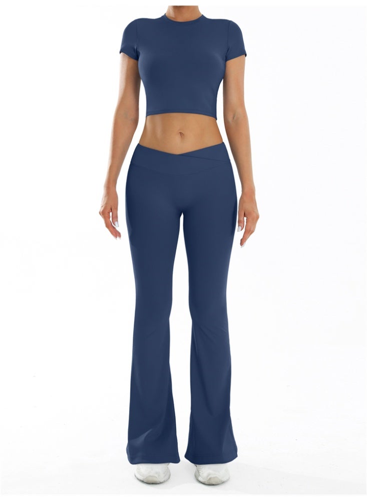 general 2 Pieces Yoga Set Gym Sportswear Workout Clothes Sport Flared Leggings Short Sleeve Tracksuits - Image 1