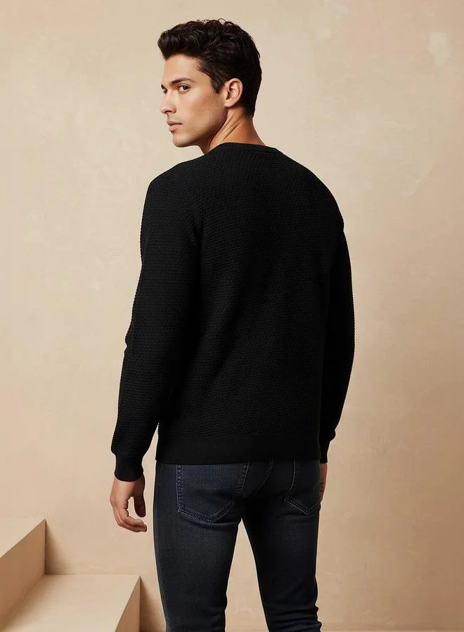 Splash FAV Textured Sweater with Crew Neck