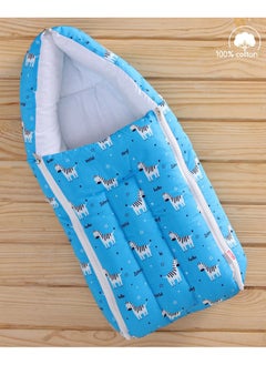 babyhug Babyhug 100% Cotton Sleeping Bag & Carry Nest, Zebra Print, Blue, Cozy Design 0-6M, L70xB28cm  - Image 1