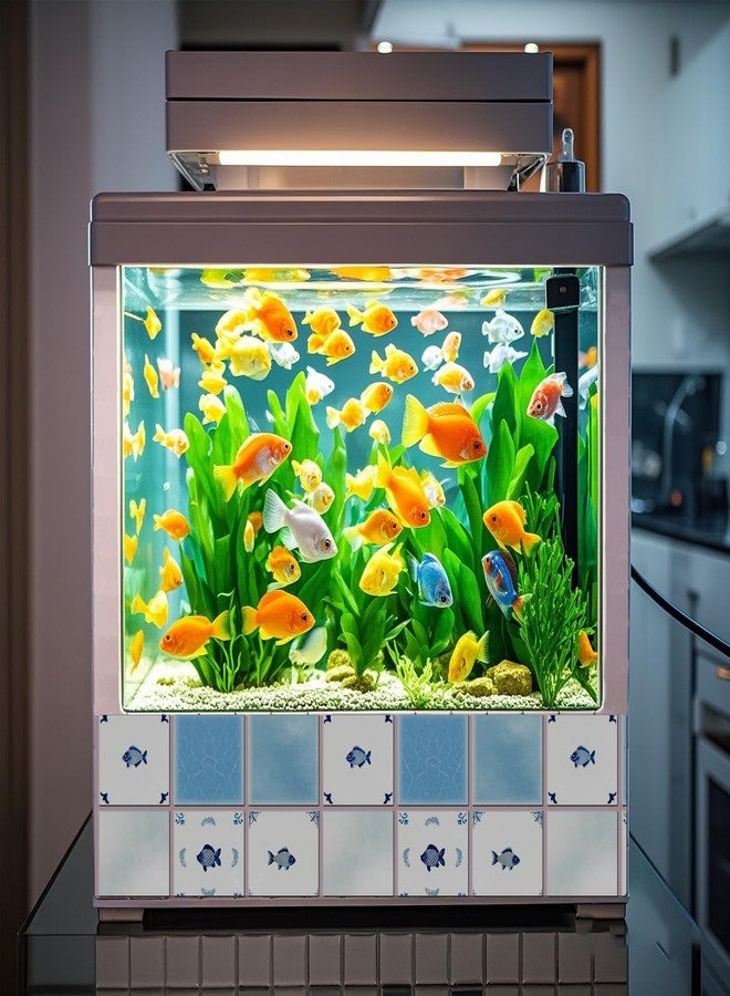 CHGCRAFT 36 Pcs 9 Style Tile Stickers Vintage Peel and Stick Wall Stickers Blue Hand Drawn Fish Delft Style Waterproof Self Adhesive Stick on Tiles Decals for Bathroom Wall Art Decor, 4×4 Inch - Image 5