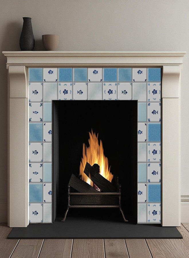 CHGCRAFT 36 Pcs 9 Style Tile Stickers Vintage Peel and Stick Wall Stickers Blue Hand Drawn Fish Delft Style Waterproof Self Adhesive Stick on Tiles Decals for Bathroom Wall Art Decor, 4×4 Inch - Image 4