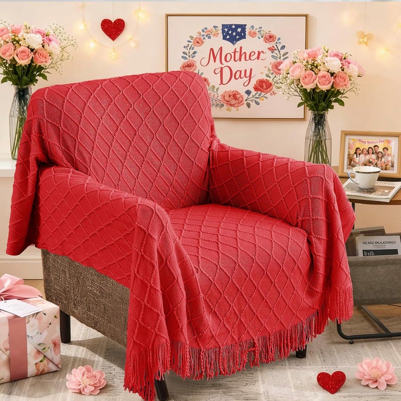 inhand Knitted Gift Throw Blankets for Couch and Bed,Valentines Day Decor Blanket for Her Him Girlfriend Wife, Red Romatic Lightweight Decorative with Tassel, Farmhouse Warm Woven for Women, 50"x60" - Image 3
