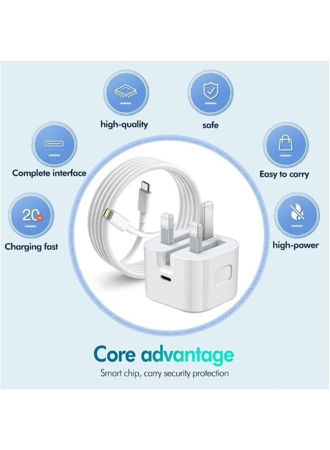 بروماس شاحن سريع للآيفون، شاحن للآيفون بقوة 20 وات مع كابل شاحن للآيفون بطول 1 متر، قابس USB C مع كابل USB C Lightning للآيفون 14/13/ 12/11/ X/SE/ 8/7، وسادة - Image 3