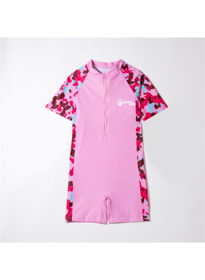 One-piece Short-sleeved Student Children's Swimsuit For Boys Small And Medium-sized Children's Shorts Swimsuit Quick-drying Conservative Swimming Suit Surfing Suit