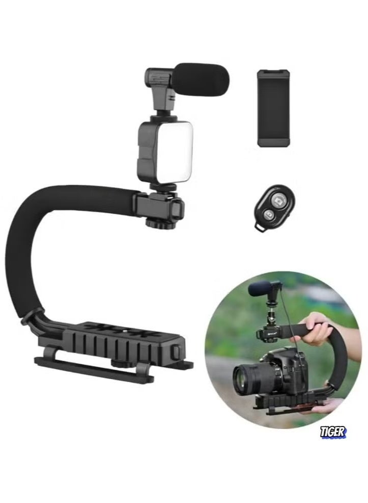 A ZONE Video Making Kit – Portable Camera Stabilizer, Fill Light, Microphone, Universal Photography & Video Handheld Vlog Stand Stabilizer Kit for Phone & Camera Video Recording – Complete Vlogging Setup for Content Creators - Image 1