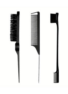 ORiTi 3 Pieces Hair Styling Comb Set Teasing Hair Rat Tail Comb Edge Brush for Edge and Back Brushing, Combing Slicking Hair Black  - Image 1