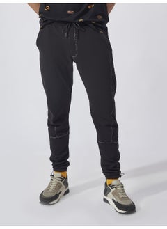 Maniac Mens Solid Stich Line 95% Polyester 5% Lycra French Terry fabric Black Slim Fit Trackpant  - Image 2