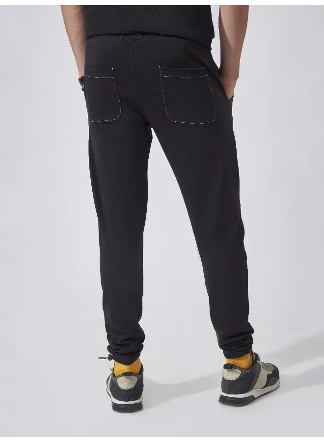 Maniac Mens Solid Stich Line 95% Polyester 5% Lycra French Terry fabric Black Slim Fit Trackpant