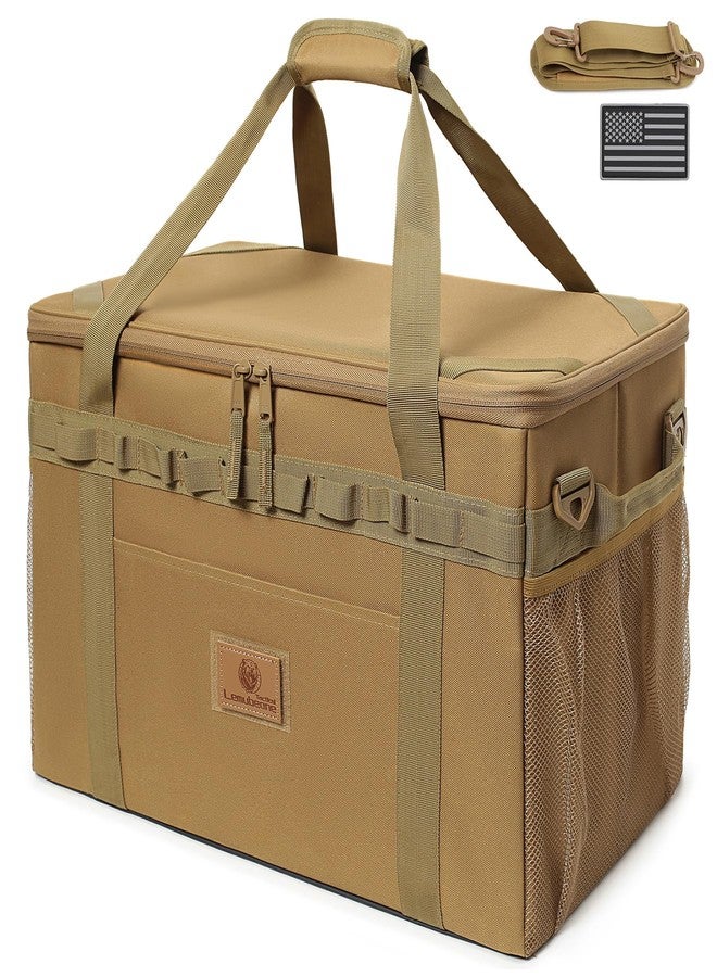 Lemubeane Tactical Camping Storage Bag Utility Tote Bag Organizer with Axe Holder & Shoulder Strap (Coyote Brown, Large (46L)) - Image 1