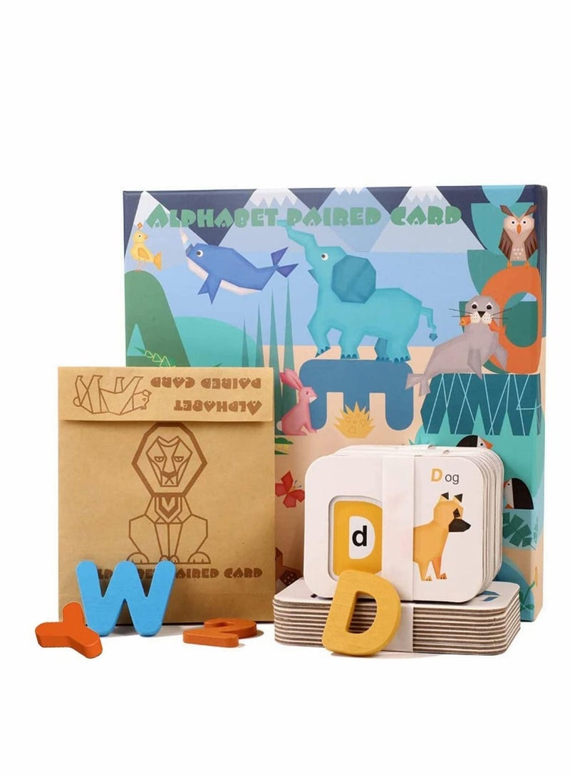 Learning Flash Card, Kid Alphabet Number Animal Matching with ABC Wooden Block, Preschool Game Montessori Toys Wooden, Puzzle Gift, Kids Early Education(46 pcs) - Image 1