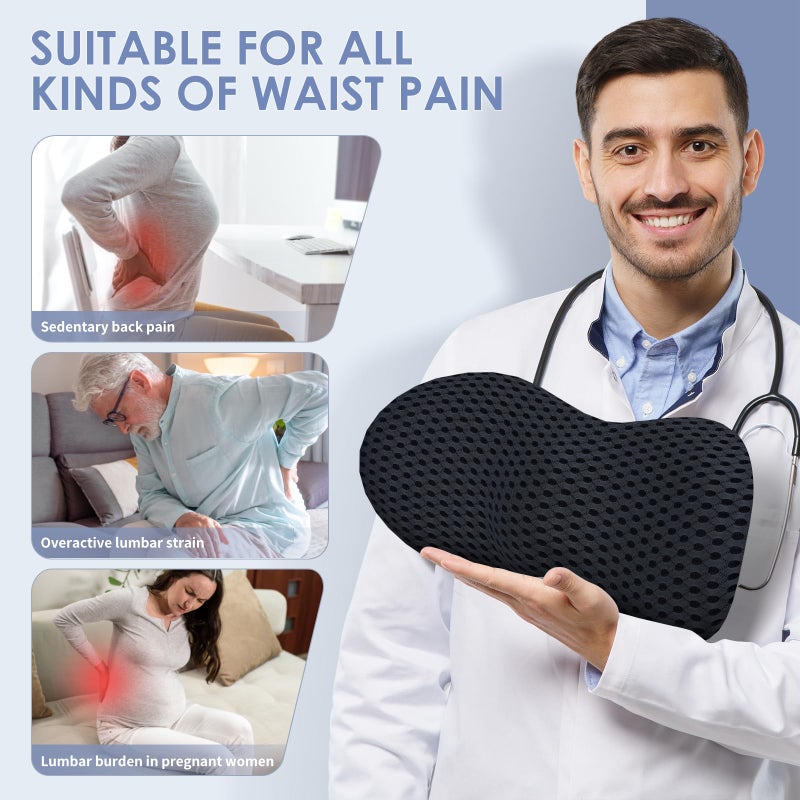 kasney Lumbar Support Pillow, Back Pillow for Low Back Pain Relief, Ergonomic Streamline Car Seat, Office Chair, Recliner and Bed (Black) - Image 4