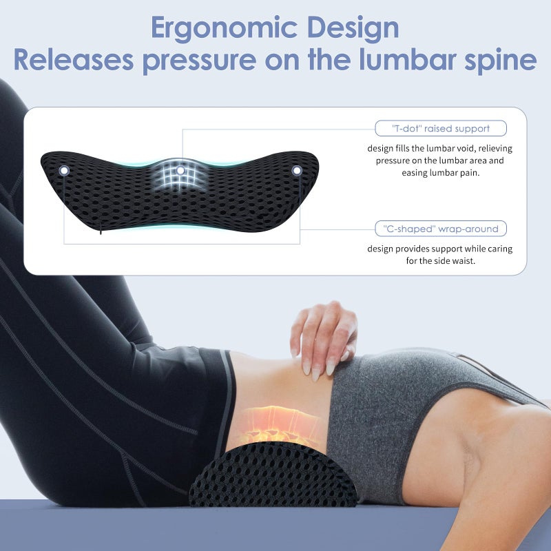 kasney Lumbar Support Pillow, Back Pillow for Low Back Pain Relief, Ergonomic Streamline Car Seat, Office Chair, Recliner and Bed (Black) - Image 3