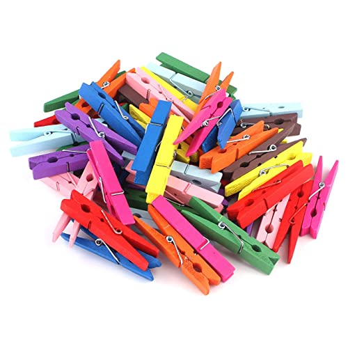 Lakeer 50 Pcs Colourful 45mm Wooden Clips for Photo Hanging/Holding, Party Decoration, Wall Hanging, Craft DIY Work Home Decoration Pack of 50 Clips - Image 1