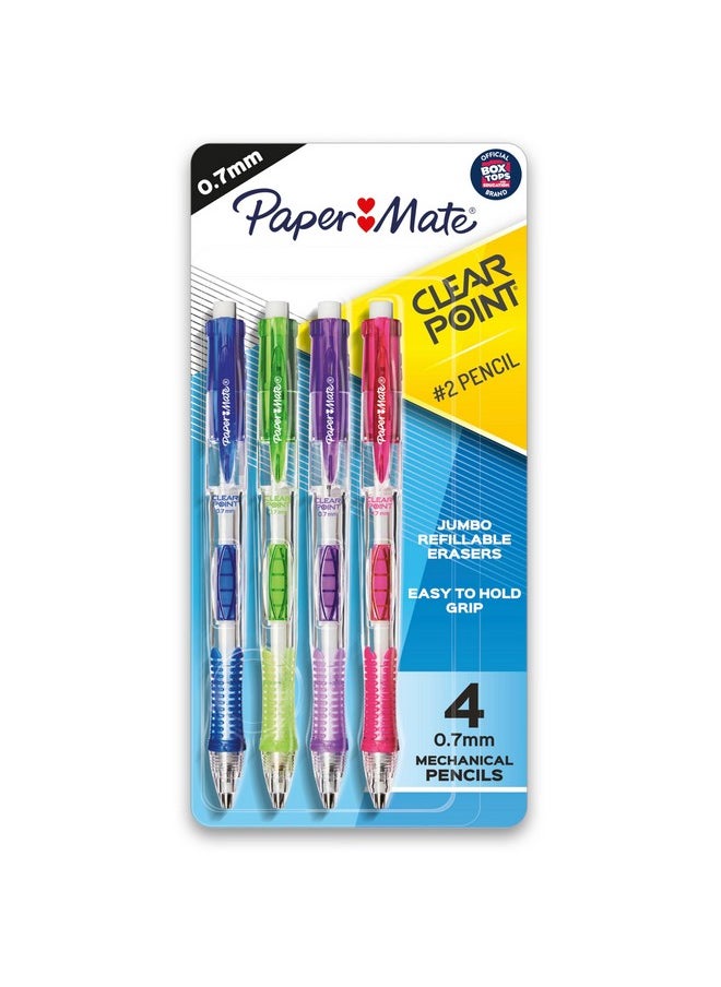 بيبر ميت أقلام رصاص ميكانيكية شفافة من Paper Mate، 0.7 مم، مجموعة أقلام HB #2، لوازم فنية، لوازم مدرسية، أقلام رسم، أقلام تخطيط، لوازم مدرسية جامعية، براميل أنيقة، 4 قطع  - Image 1