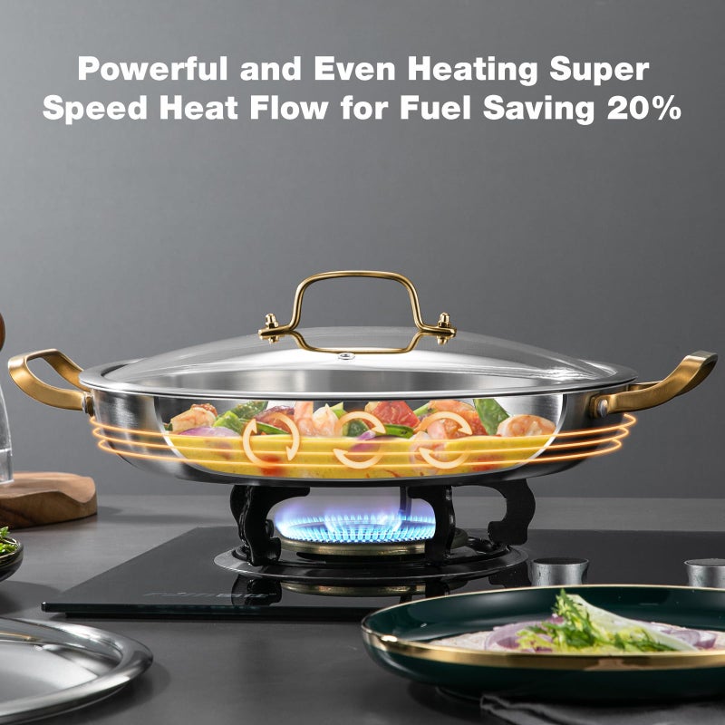 Yeksum 14 Inch Stainless Steel Paella Pan with Lid,Frying Pan, Tri-Ply Even Heating, Induction Ready & Dishwasher Safe â€“ Great for Camping, Parties, Family Gatherings - Image 4
