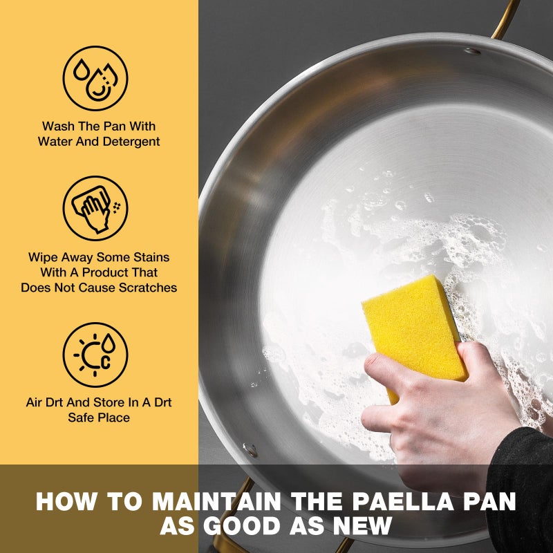 Yeksum 14 Inch Stainless Steel Paella Pan with Lid,Frying Pan, Tri-Ply Even Heating, Induction Ready & Dishwasher Safe â€“ Great for Camping, Parties, Family Gatherings - Image 5