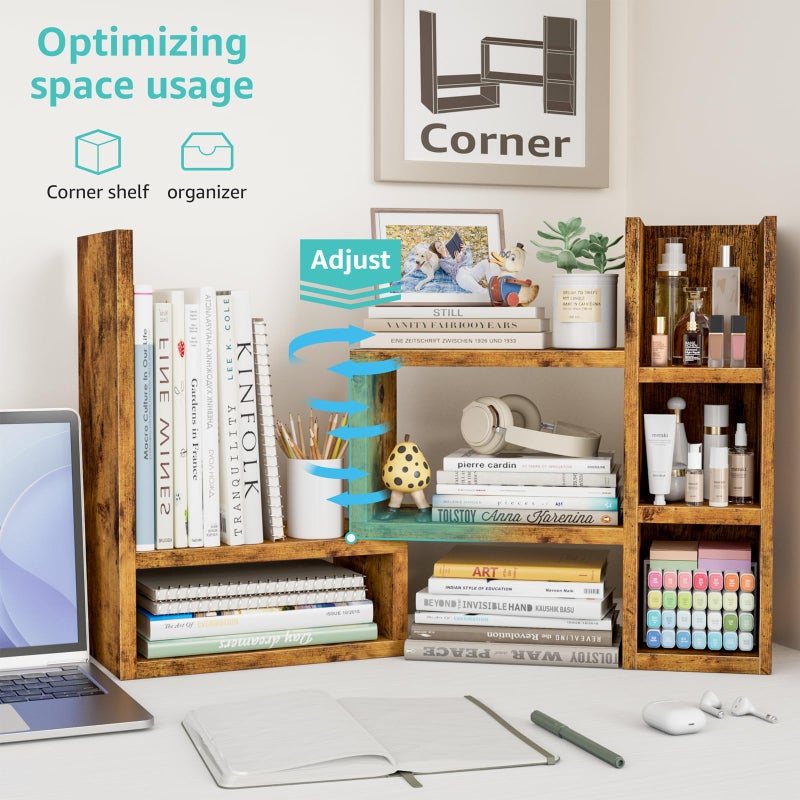 NUTIKAS Desk Shelves Desktop Organizer Shlef - Rustic Office Organization for Top of Desk Organizers and Accessories Corner Bookshelf Table Top Shelving Small Hutch Decorations for Office - Image 4