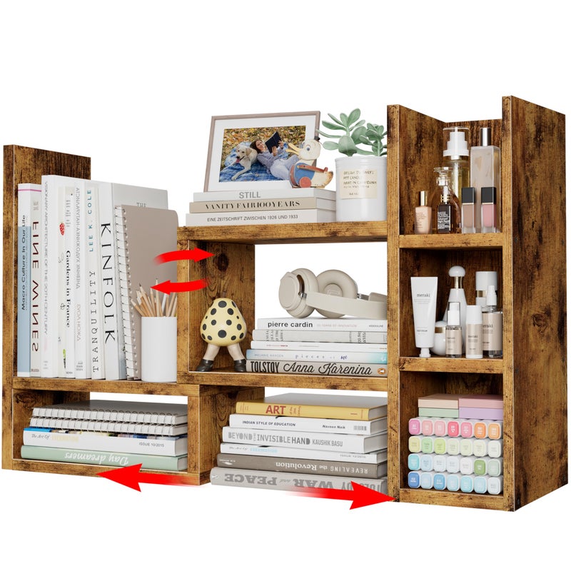 NUTIKAS Desk Shelves Desktop Organizer Shlef - Rustic Office Organization for Top of Desk Organizers and Accessories Corner Bookshelf Table Top Shelving Small Hutch Decorations for Office - Image 1