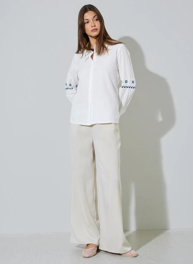 ستايلي White Embroidery Detail Regular Fit Shirt
