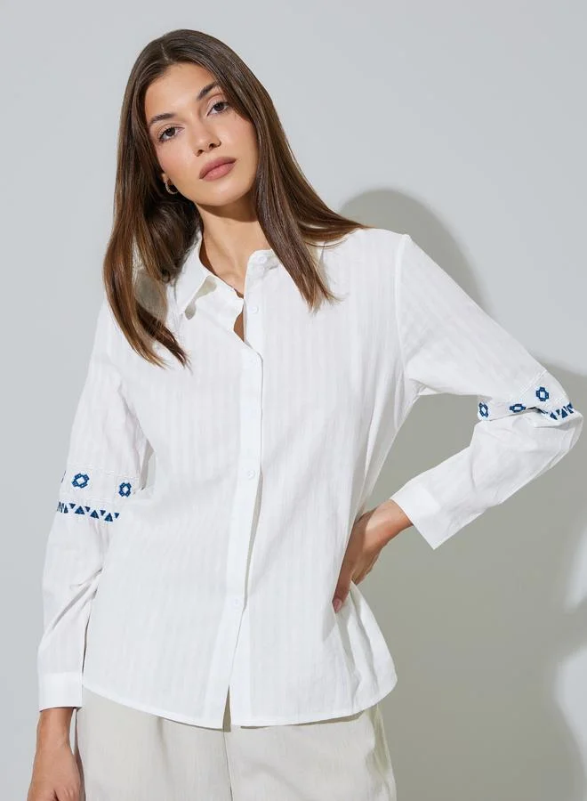 ستايلي White Embroidery Detail Regular Fit Shirt