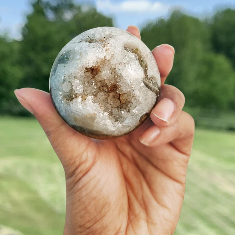 Shubhanjali Shubhanjali Moss Agate SphereMoss Agate Sphere Ball 45mmDruzy Moss Agate Sphere BallNatural Druzy Geode Ball150200 Gm ApproxGreen  - Image 4
