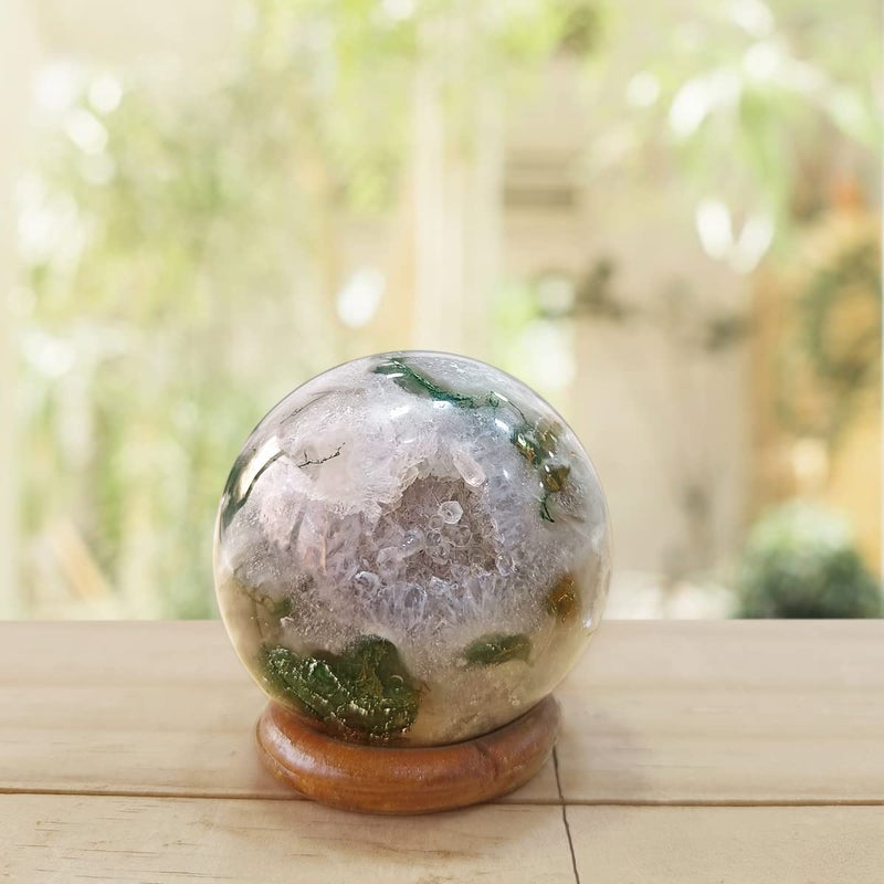 Shubhanjali Shubhanjali Moss Agate SphereMoss Agate Sphere Ball 45mmDruzy Moss Agate Sphere BallNatural Druzy Geode Ball150200 Gm ApproxGreen  - Image 5
