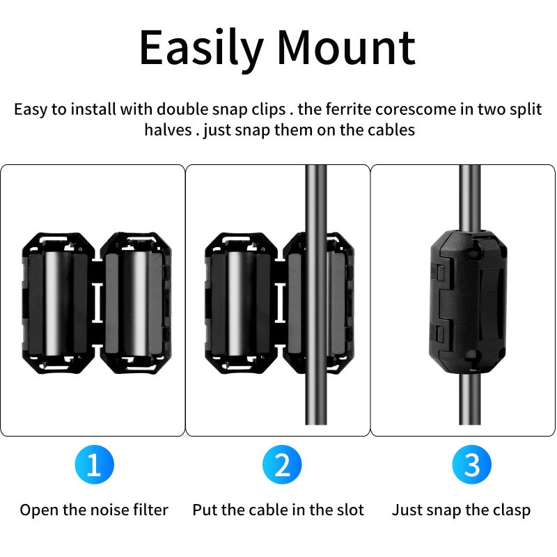 JIAKAI Ferrite Ring Core Black Rfi Emi Noise Suppressor Cable Clip-20Pcs - Image 3