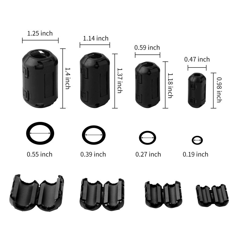 JIAKAI Ferrite Ring Core Black Rfi Emi Noise Suppressor Cable Clip-20Pcs - Image 2