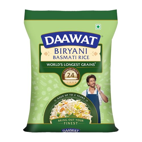 Daawat Biryani Basmati Rice, 5 Kg| World s Longest Rice Grain expands 24mm* | Tasty, Non-sticky & Rich Aroma |Naturally Aged - Image 1