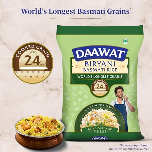 Daawat Biryani Basmati Rice, 5 Kg| World s Longest Rice Grain expands 24mm* | Tasty, Non-sticky & Rich Aroma |Naturally Aged - Image 3
