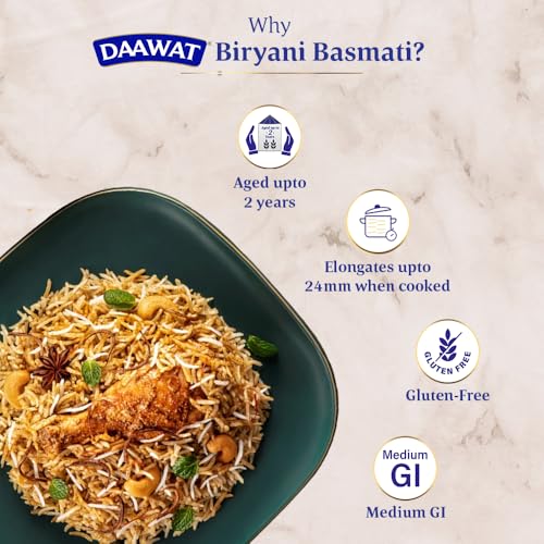 Daawat Biryani Basmati Rice, 5 Kg| World s Longest Rice Grain expands 24mm* | Tasty, Non-sticky & Rich Aroma |Naturally Aged - Image 4