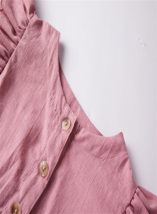 Niyage Girls Flutter Sleeve Dress Toddler Elegant Ruffle Button Down Casual Dresses Dusty Rose 130 - Image 2