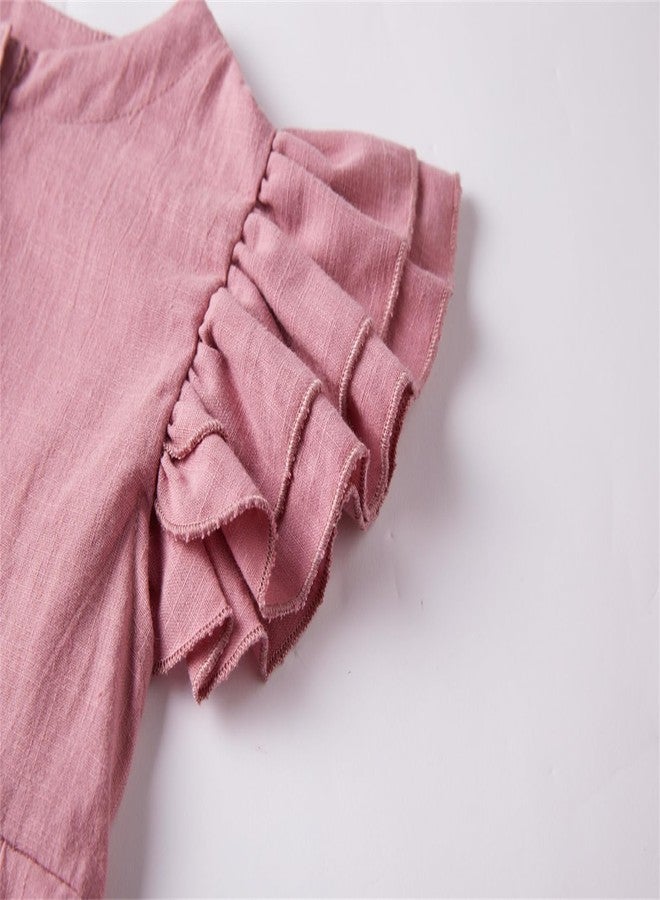 Niyage Girls Flutter Sleeve Dress Toddler Elegant Ruffle Button Down Casual Dresses Dusty Rose 130 - Image 4
