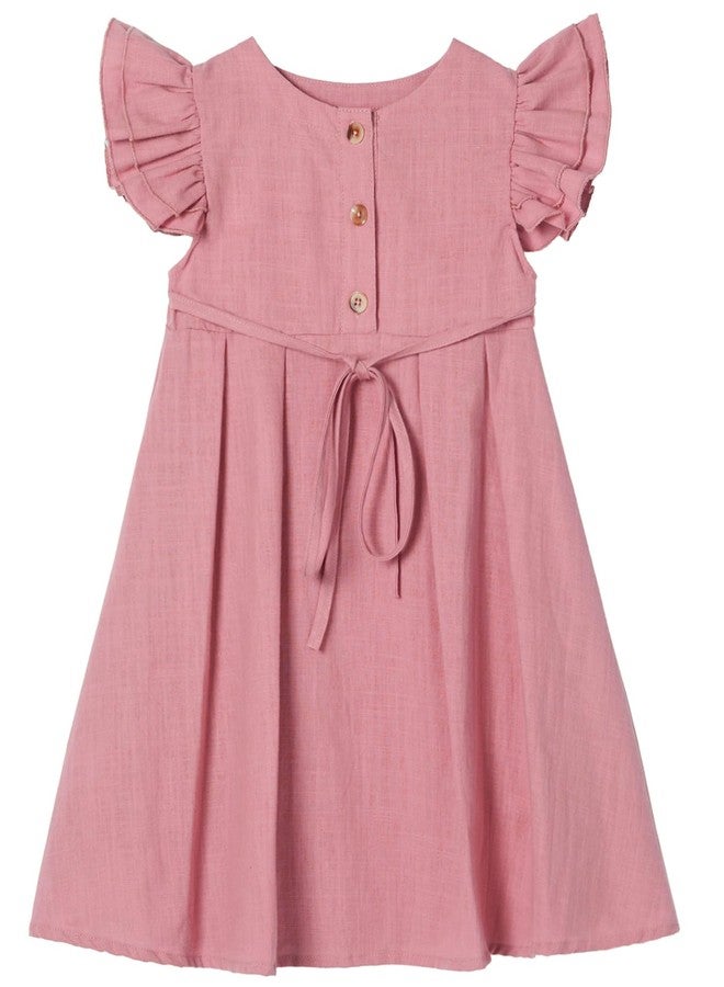 Niyage Girls Flutter Sleeve Dress Toddler Elegant Ruffle Button Down Casual Dresses Dusty Rose 130 - Image 1