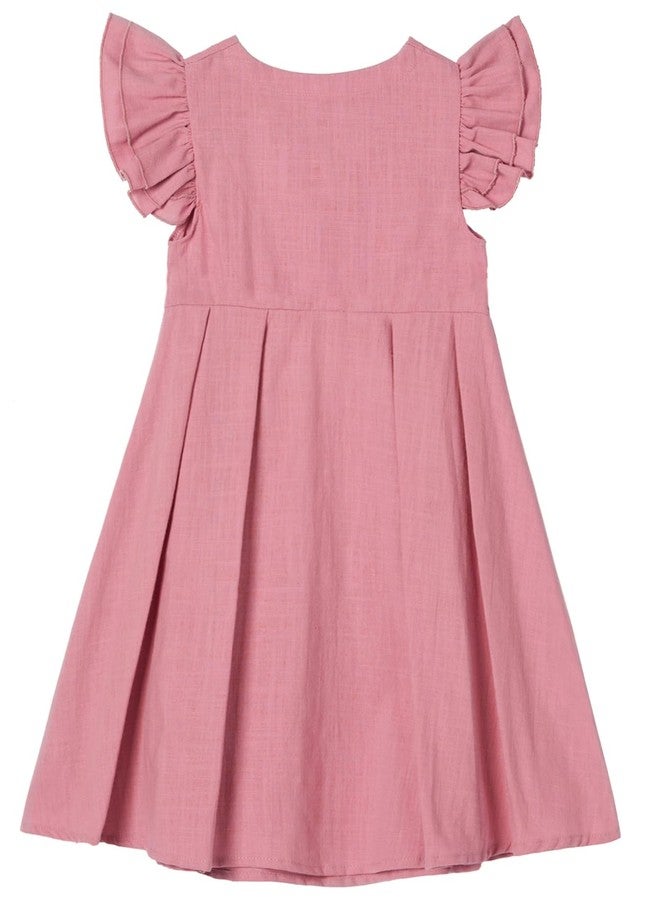 Niyage Girls Flutter Sleeve Dress Toddler Elegant Ruffle Button Down Casual Dresses Dusty Rose 130 - Image 3