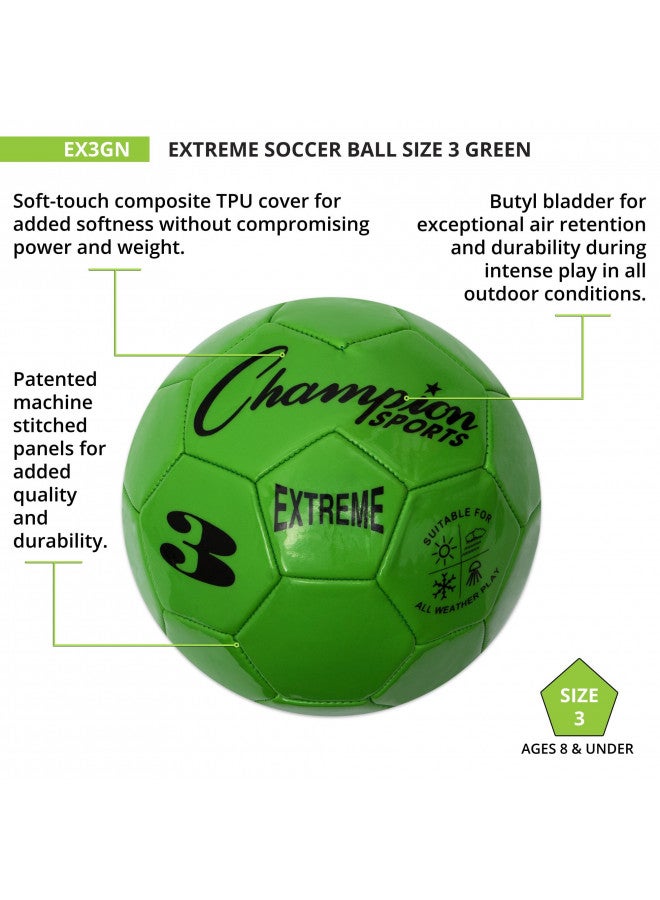Champion Sports Champion Sports Extreme Series Soccer Ball, Size 3 - Youth League, All Weather, Soft Touch, Maximum Air Retention - Kick Balls for Kids Under 8 - Competitive and Recreational Futbol Games, Green - Image 4