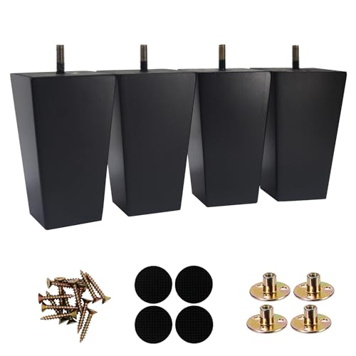 SHANJUE Wood Furniture Legs 5 inch Sofa Legs Pack of 4Black Square Couch feet Mid Century Chair LegsSofa Replacement Partsfor Dresser Sideboard Recliner Coffee Table