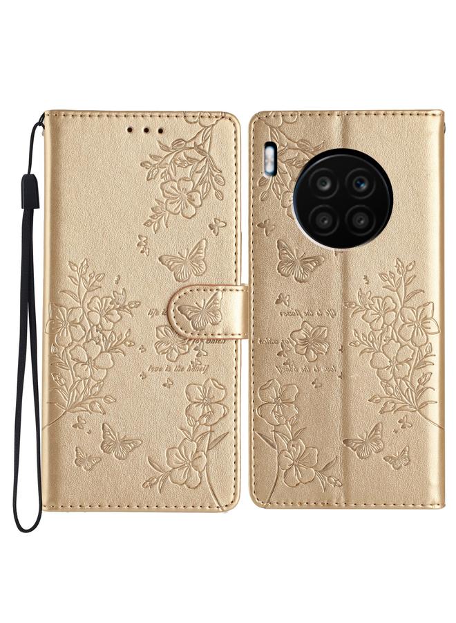 S-TOP Case For Honor 50 Lite Butterflies And Flowers Leather Phone Case - Image 1