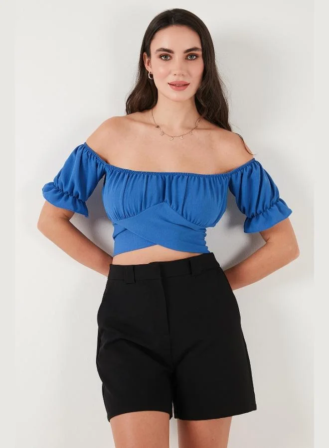 Lela Lela Regular Fit Madonna Collar Tie Detail Crop Blouse Women's BLOUSE 6527017