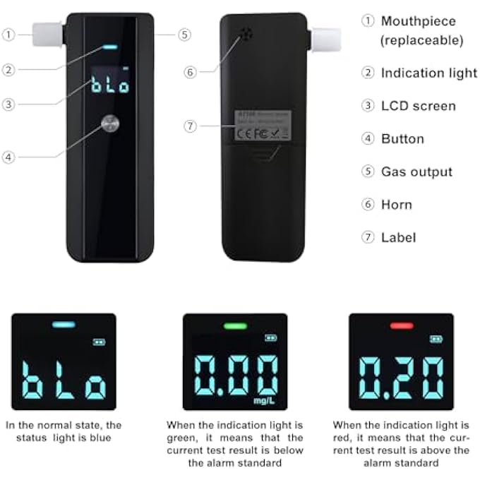 rayihni WeiguoIOT Breathalyser Alcohol Tester Breathalyzer with 10 Mouthpieces Alcohol Detector Breathalysers LCD Display for Home & Professional Use - Image 3