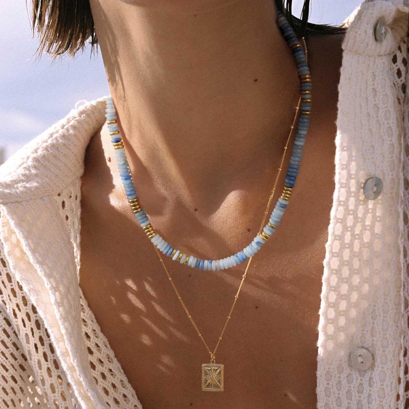 KissYan Boho Beaded Choker Necklace for Women, Gemstone Necklace Natural Stone Surfer Necklace 14K Gold Plated Summer Beach Handmade Jewelry(QL) - Image 2