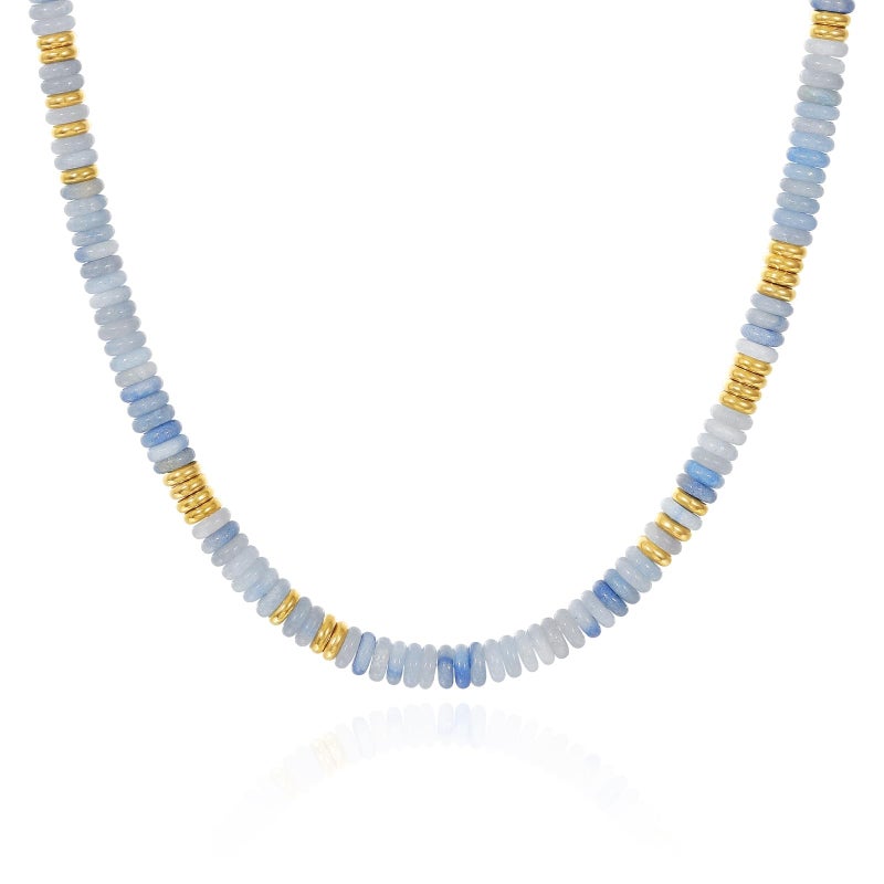 KissYan Boho Beaded Choker Necklace for Women, Gemstone Necklace Natural Stone Surfer Necklace 14K Gold Plated Summer Beach Handmade Jewelry(QL) - Image 1