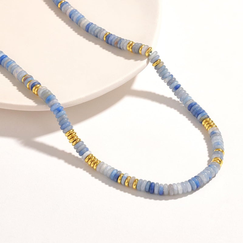KissYan Boho Beaded Choker Necklace for Women, Gemstone Necklace Natural Stone Surfer Necklace 14K Gold Plated Summer Beach Handmade Jewelry(QL) - Image 5