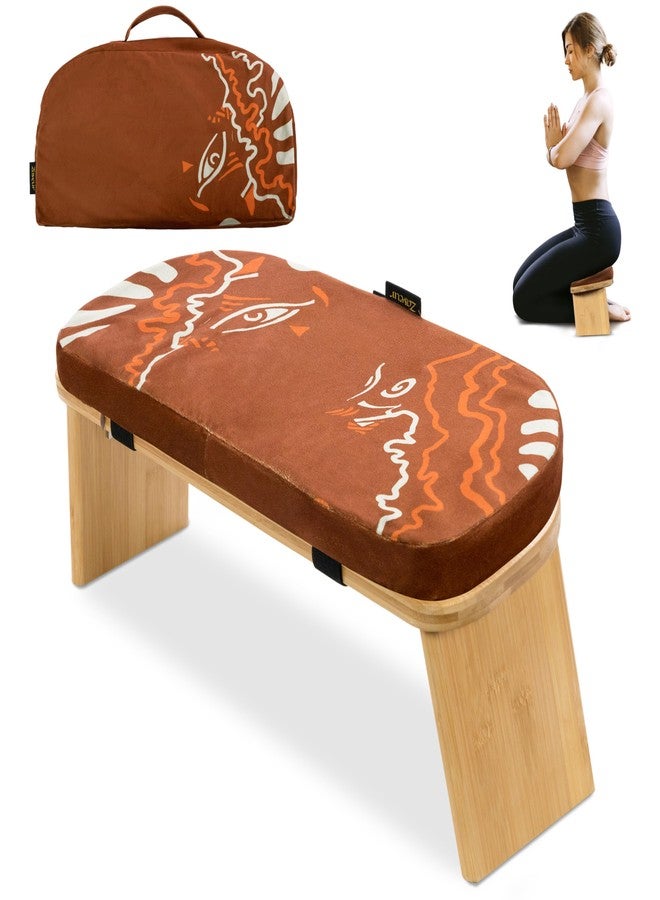 Zaveur Bamboo Meditation Bench with Cushion - Foldable Bench for Multiple Seating Angles - Kneeling Chair Meditation Stool - Yoga Chair Prayer Bench for Deeper and Longer Meditation - Brown - Image 1