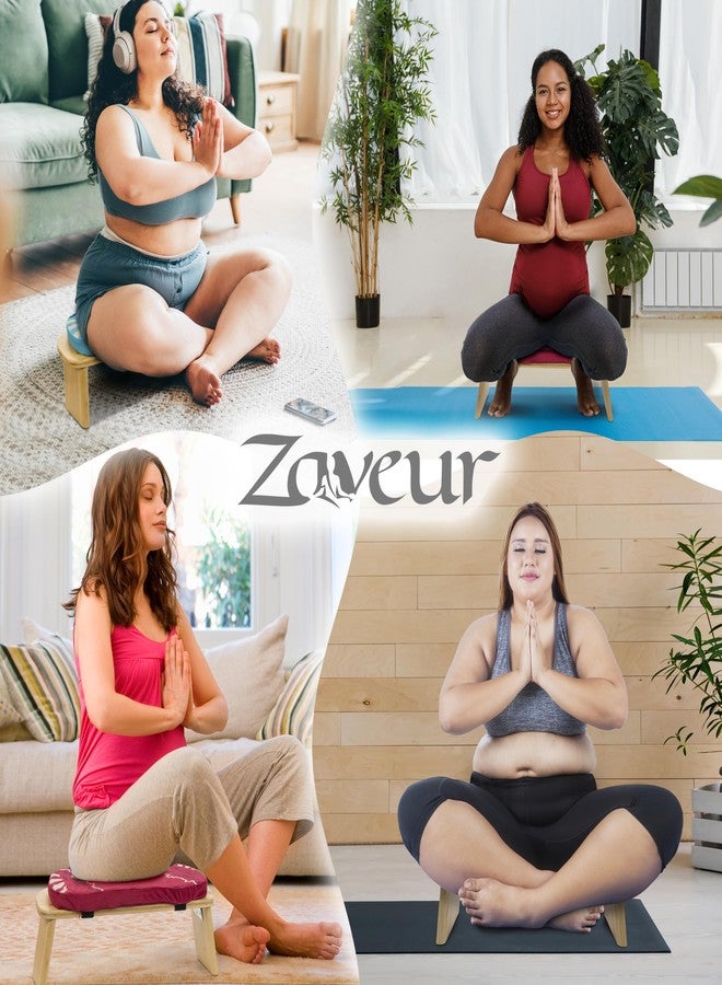 Zaveur Bamboo Meditation Bench with Cushion - Foldable Bench for Multiple Seating Angles - Kneeling Chair Meditation Stool - Yoga Chair Prayer Bench for Deeper and Longer Meditation - Brown - Image 3