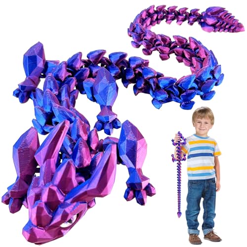 YVBBHE 30in Large 3D Printed Articulated Dragons Toy with Eyes Stress Relief 3D Printed Toys for Anxiety ADHDUnique Mystery Crystal Fidget Animal for Home Office Decor Laser Purple - Image 1