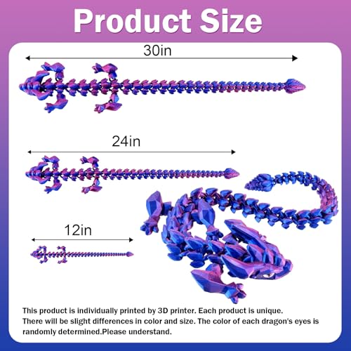 YVBBHE 30in Large 3D Printed Articulated Dragons Toy with Eyes Stress Relief 3D Printed Toys for Anxiety ADHDUnique Mystery Crystal Fidget Animal for Home Office Decor Laser Purple - Image 5