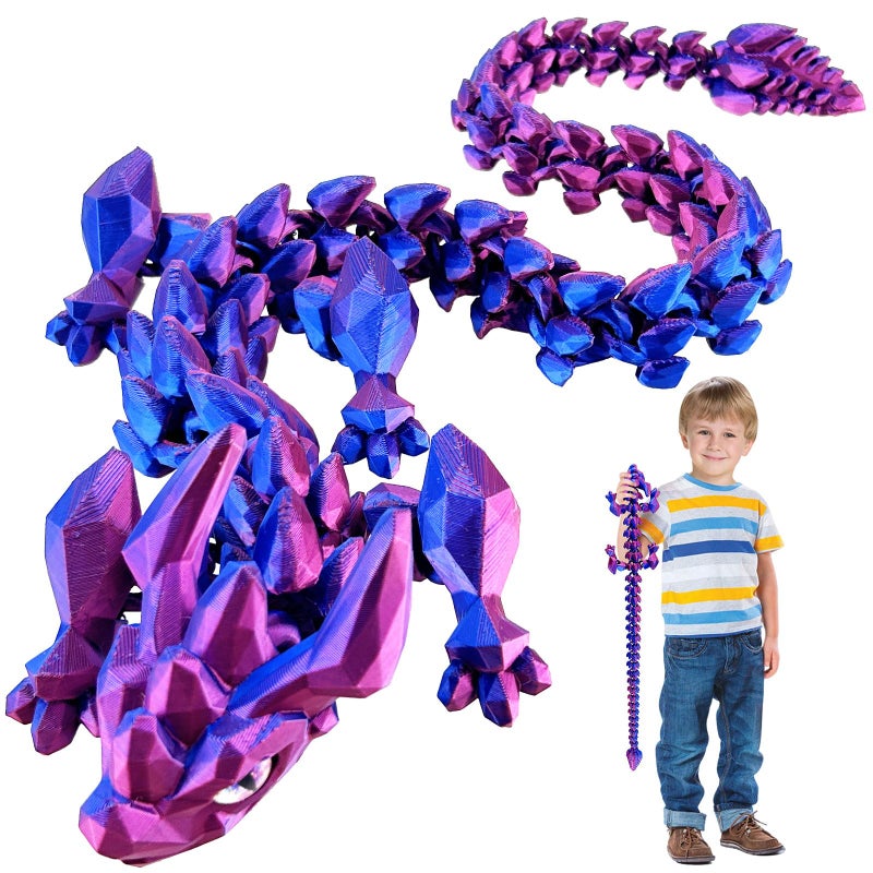 YVBBHE 30in Large 3D Printed Articulated Dragons Toy with Eyes Stress Relief 3D Printed Toys for Anxiety ADHDUnique Mystery Crystal Fidget Animal for Home Office Decor Laser Purple - Image 3