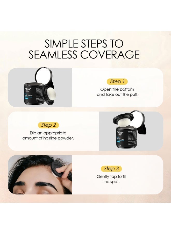 Pilot Hairline Powder 10g Black Hairline Root Touch Up Gray Coverage Waterproof Sweatproof 24H With Mirror Puff Applicator - Image 5